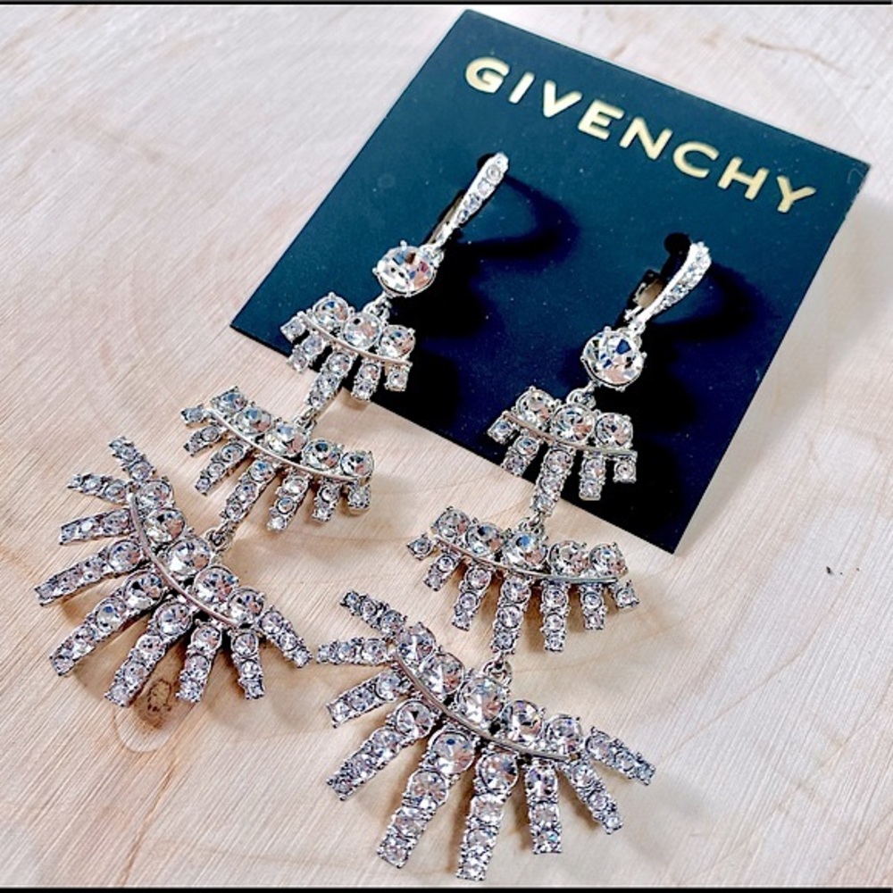 Givenchy Silver Crystal Tiered Chandelier Earrings
